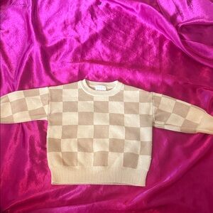 Mebie baby 100% cotton Checkerboard Crewneck Sweater in Beige for 18-24 months